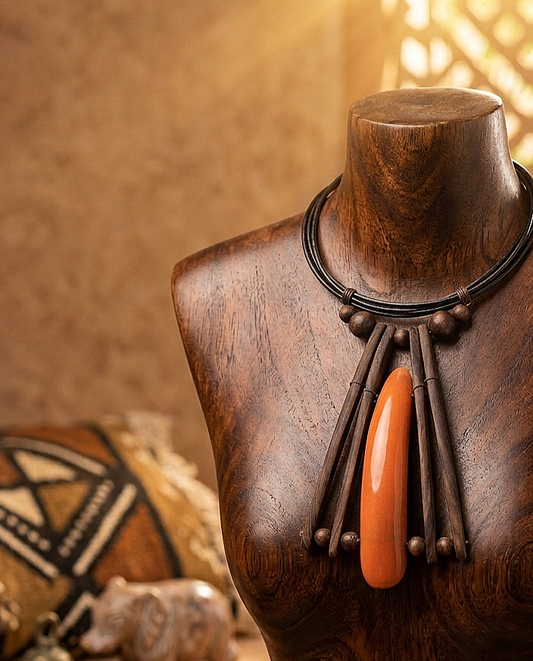 orange long bone ethnic necklace