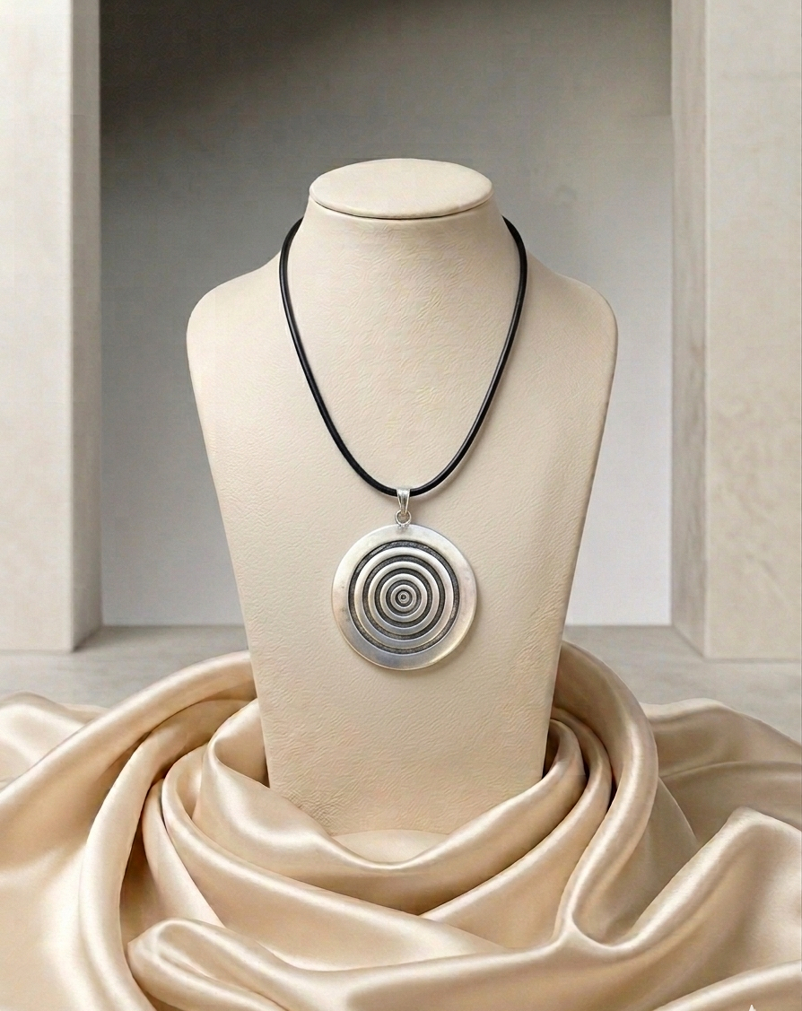 Hypnotic Zamak Silver Circular Pendant Necklace